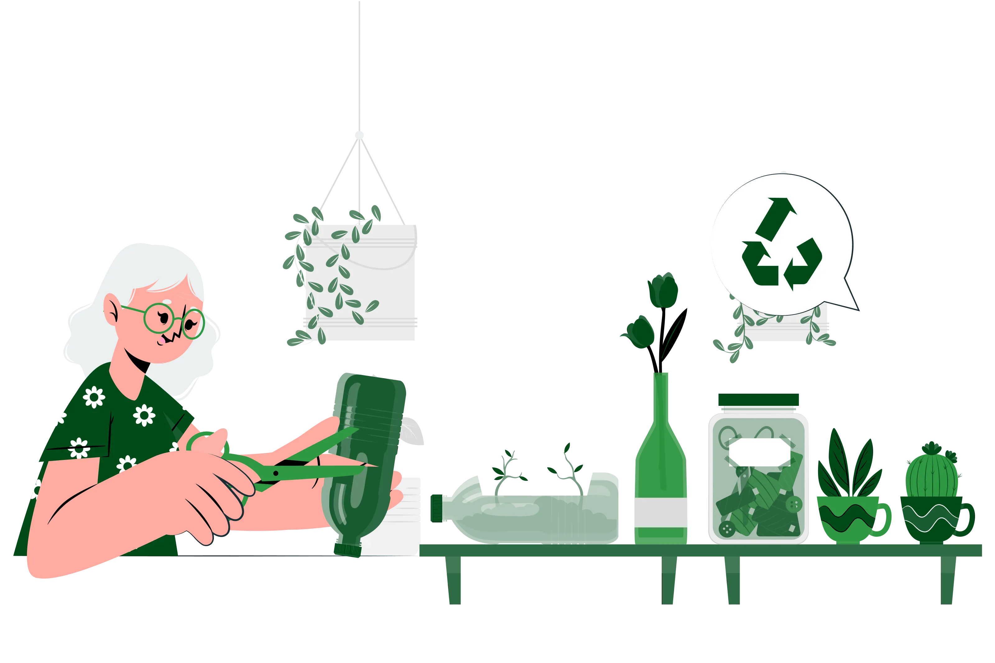 An image illustrating the art of reuse as a sustainable solution to reducing emissions. The visual shows a person holding an item that has been creatively repurposed, such as a bottle turned into a planter or a piece of fabric turned into a bag. The image highlights the concept of upcycling as a way to reduce waste and emissions by extending the life of existing materials and reducing the need for new production. The image suggests that through creativity and innovation, we can find sustainable solutions to reduce emissions and protect the environment.