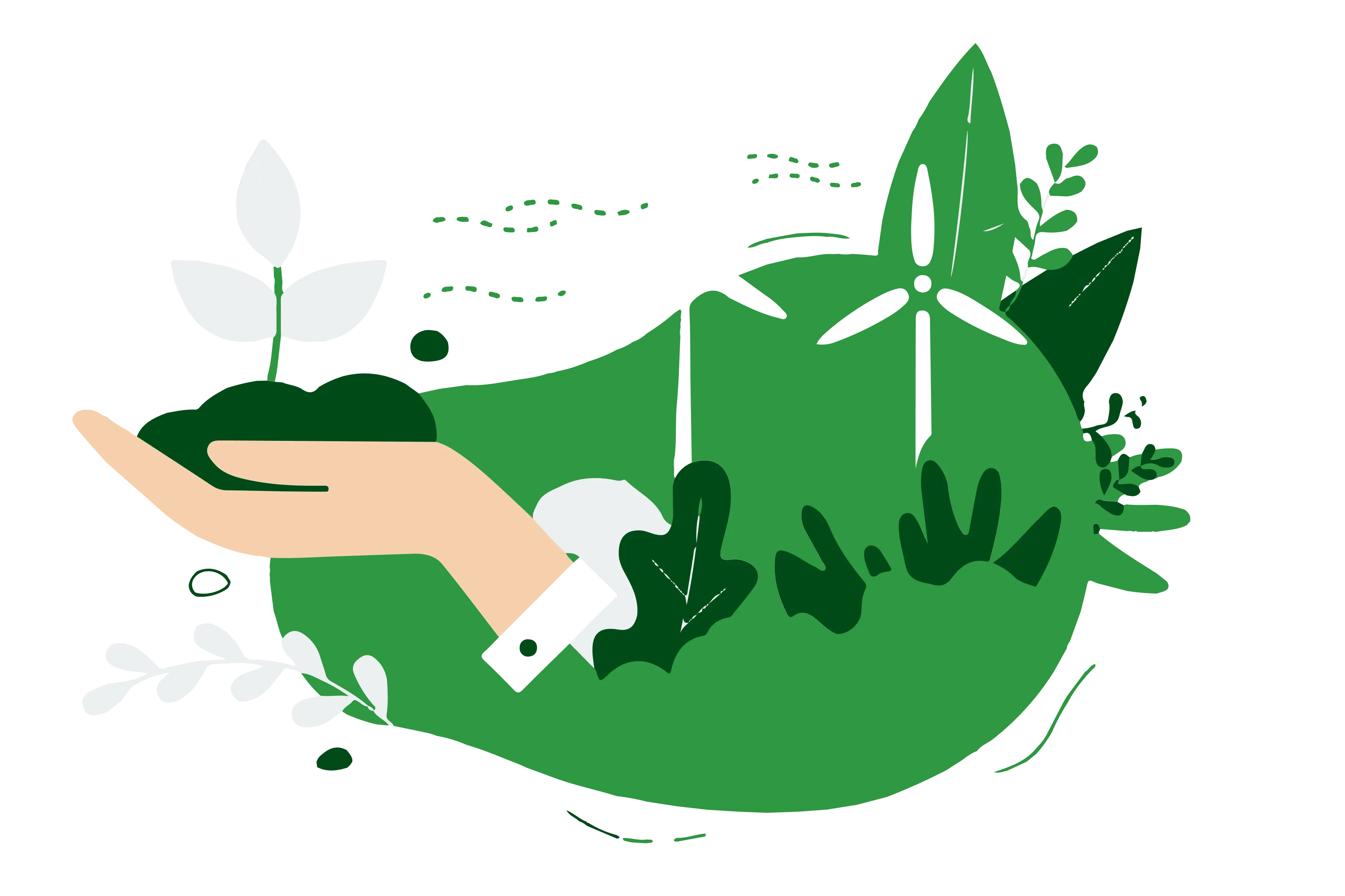 An image illustrating environmental sustainability. The visual shows a hand holding a small amount of sand with a growing plant emerging from it. The image highlights the concept that even small actions, such as planting a seed in a handful of soil, can contribute to environmental sustainability. The image suggests that environmental sustainability is about nurturing and protecting the natural world, and that we all have a role to play in creating a more sustainable future. The image serves as a reminder that by taking care of the environment, we are also taking care of ourselves and future generations.