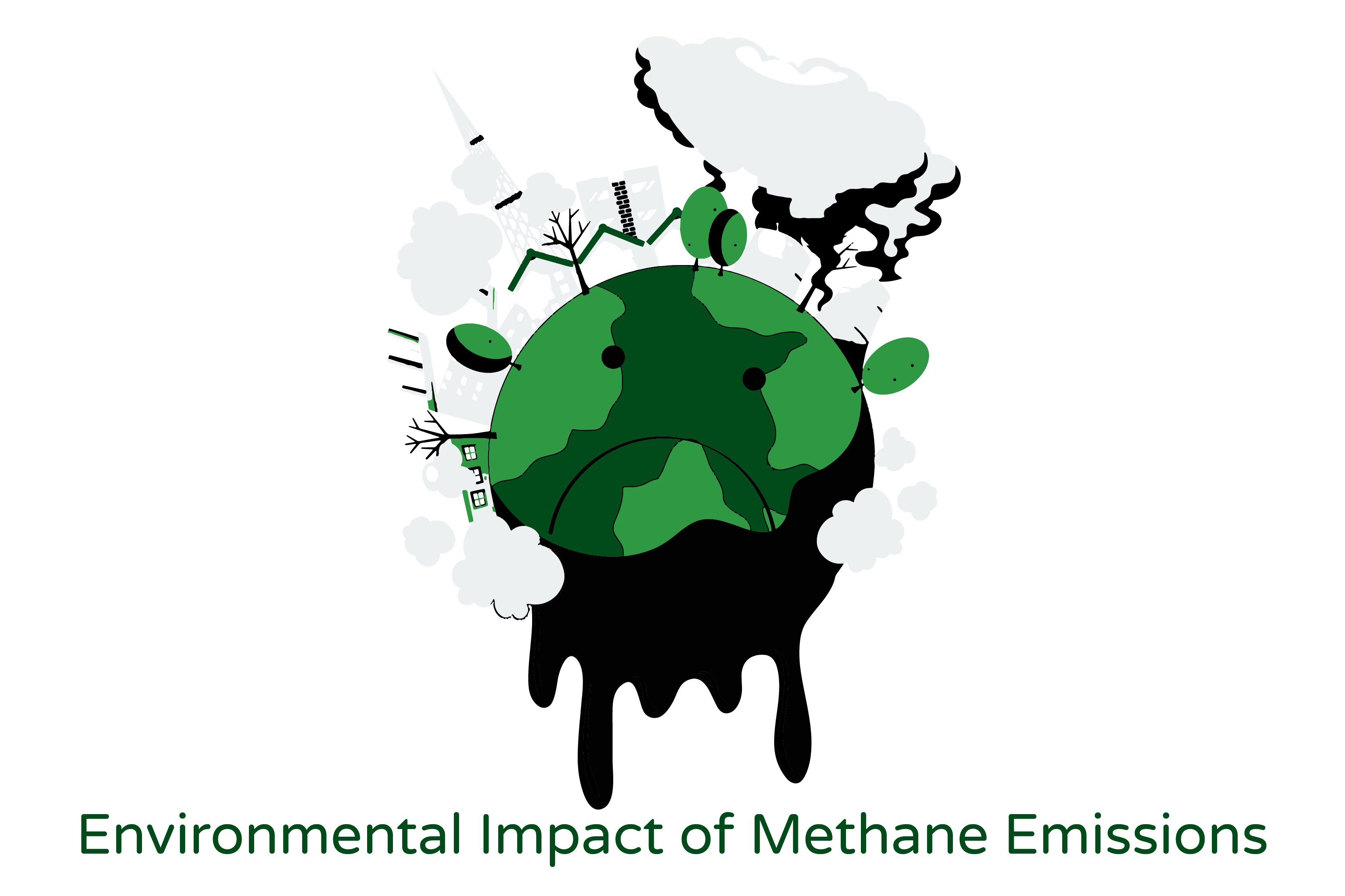 An image depicting the environmental impact of methane emissions. The visual shows a globe with a melting ice cap, symbolizing the negative impact of methane emissions on the environment. The image highlights the link between greenhouse gas emissions, particularly methane, and global warming. The melting ice cap also suggests that the impact of methane emissions is not limited to a particular region or population, but rather has global implications. The image serves to emphasize the urgent need for action to address methane emissions and mitigate their harmful effects on the planet.