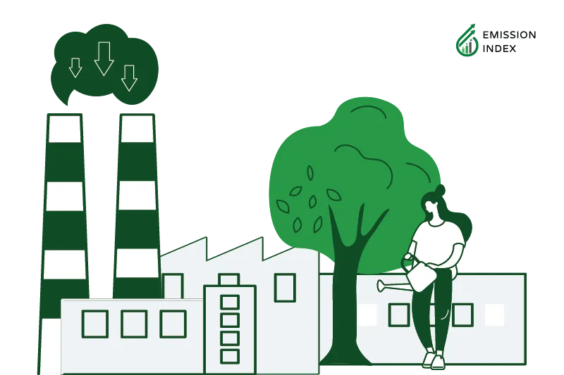 A man standing outside waters a tree while a scene of buildings is depicted in the background, representing environmental concerns related to renewable energy. The illustration symbolizes the resource requirements for renewable energy production, including rare earth elements and metals used in manufacturing solar panels and wind turbines. It also highlights the impact on biodiversity, with large-scale renewable energy projects like wind farms and hydroelectric dams potentially disrupting ecosystems and wildlife habitats. The need for careful consideration in project location and scale to minimize environmental impact is portrayed in the illustration.