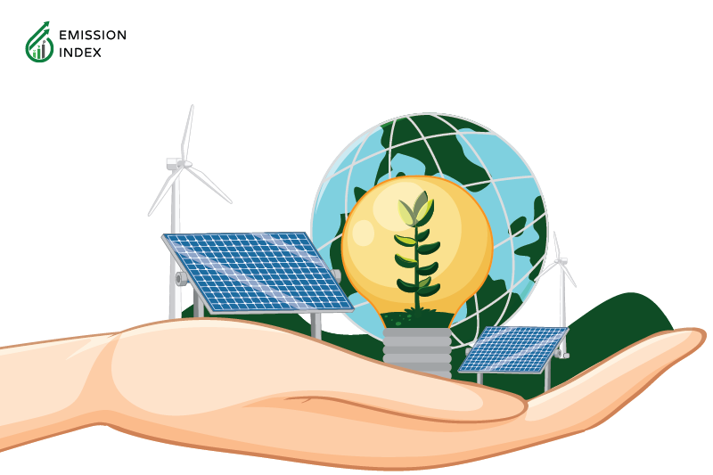 Illustration titled 'All About Solar Energy.' The image features a hand carrying a sustainable Earth environment, with solar panels, turbines, and a green globe. The illustration highlights solar energy as a promising and accessible renewable energy source that provides clean and efficient electricity generation. Solar power benefits the environment, economy, and daily lives, and this section will explore its various aspects, from basic principles to practical applications and common misconceptions. Understanding the potential of solar power can inform decisions on harnessing this renewable resource for a greener future, complementing other sustainable energy methods like wind, geothermal, and hydropower to create a resilient and eco-friendly world.