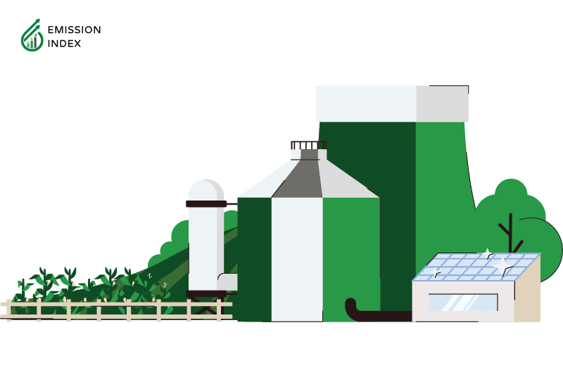 Illustration titled 'Benefits of Biomass Energy.' The image features a scene of biomass energy with big biomass energy pumps and a cow standing in front of it. The illustration showcases the unique benefits of biomass energy, such as reducing greenhouse gas emissions, promoting waste management, and fostering economic development. Biomass energy is an eco-friendly and sustainable alternative to fossil fuels, making it a critical priority in addressing environmental challenges.