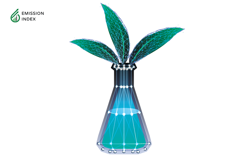 Illustration titled 'Biomass Energy Technologies.' The image features a scene of a biomass energy technology vase with three leaves coming out, symbolizing innovative technology with neon green lights. Biomass energy is a promising alternative to traditional fossil fuel-based sources for a sustainable future. The illustration showcases how biomass resources are converted into usable energy forms like electricity, heat, and transportation fuels through four key technologies: direct combustion, gasification, anaerobic digestion, and pyrolysis.