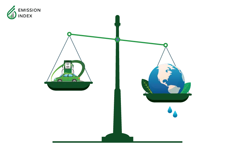 Illustration titled 'Benefits and Limitations.' The image features a scale with a hydrogen pump on one side and the Earth on the other side. The illustration highlights the advantages of hydrogen pumps, including enhanced energy efficiency, improved fuel economy compared to petrol in fuel cell vehicles, and the potential for near-zero greenhouse emissions from hydrogen energy generation.
