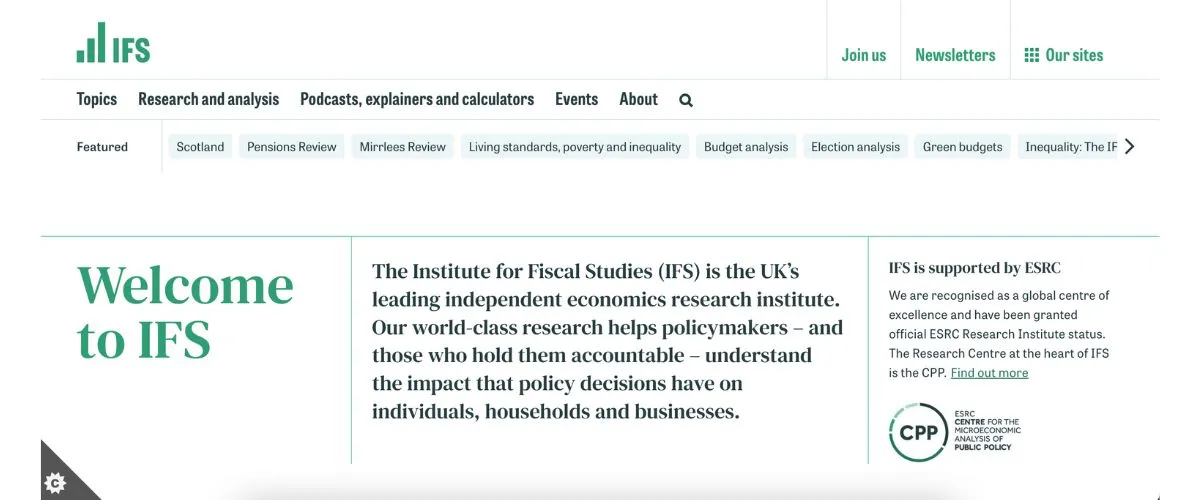 Institute for Fiscal Studies screenshot.