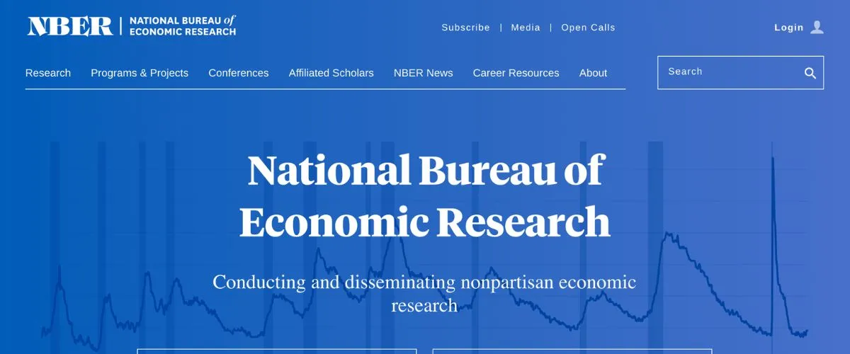 National Bureau of Economic Research screenshot.